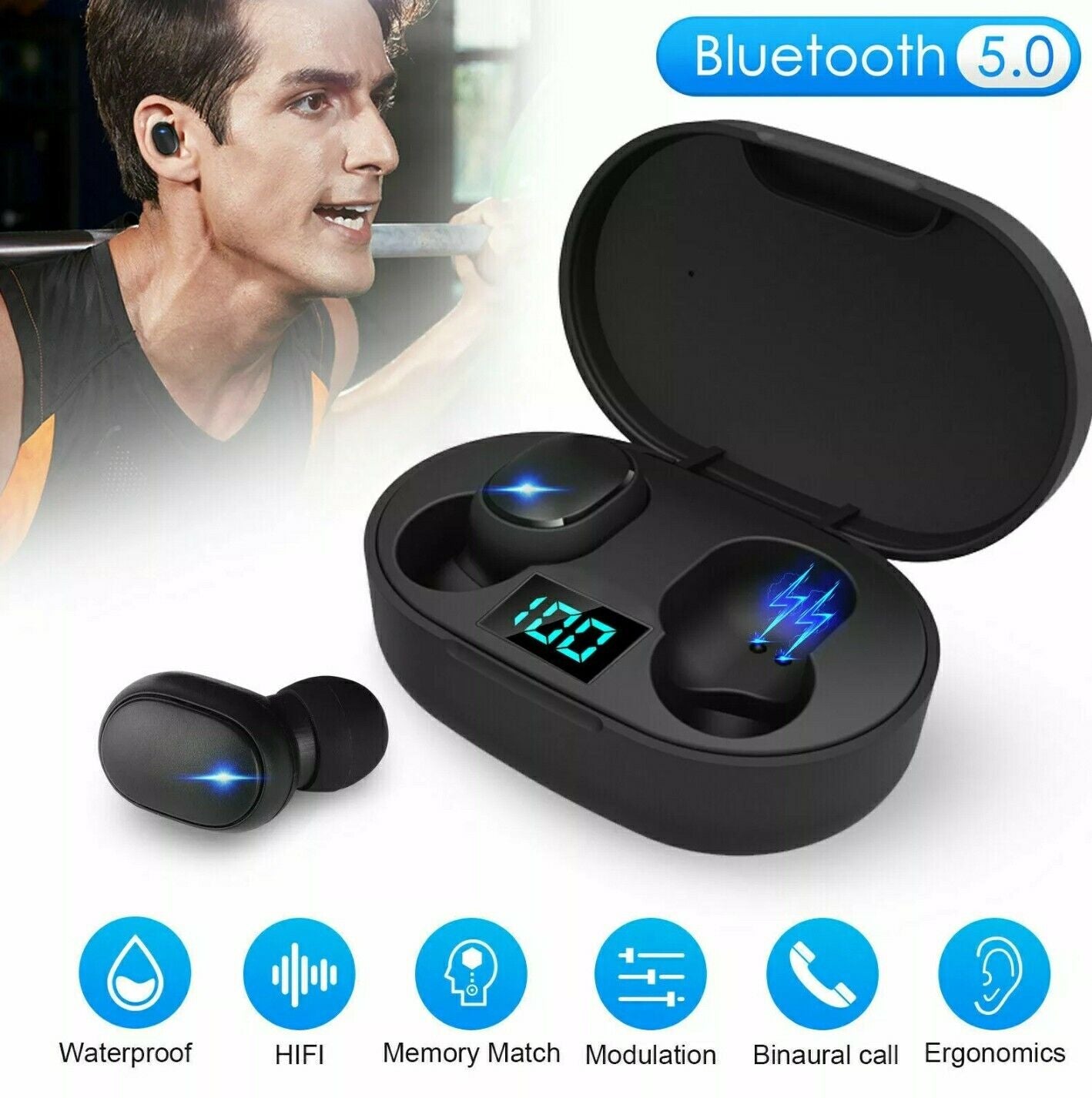 TWS Wireless Bluetooth Earbuds Waterproof Bluetooth Headset Noise Cancelling