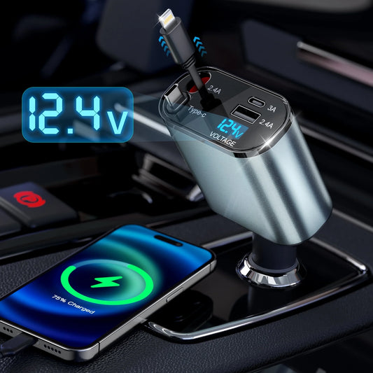 4 in 1 Retractable Car Charger 66W Fast Car Phone Charger with Retractable Cables