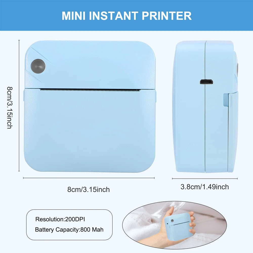 Mini Portable Printer Thermal Printing Sticker Wireless Inkless Mini Pocket Printer Self-Adhesive Label Printer Photo Printer