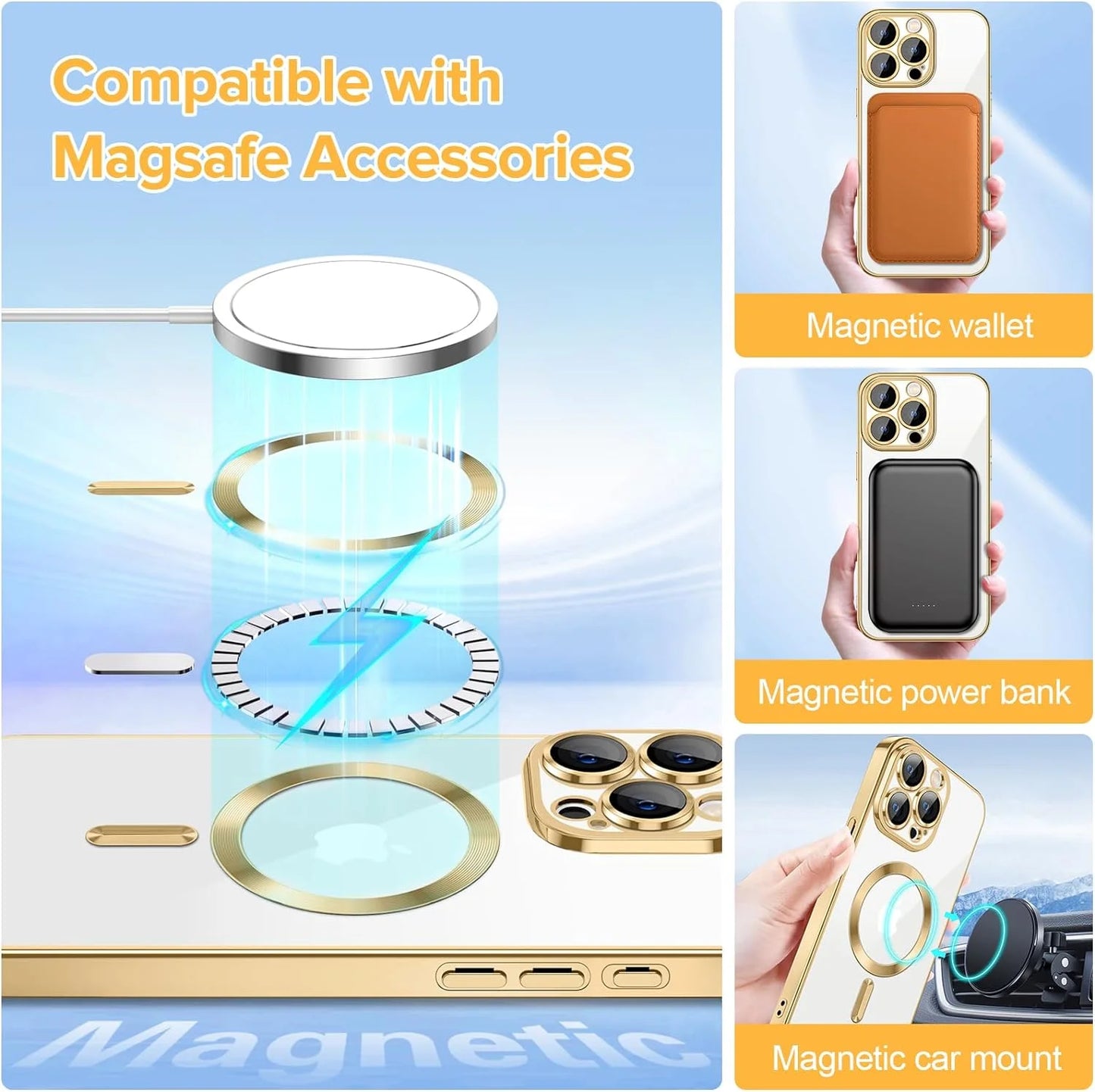 Transparent Phone Case for Apple Iphone 14 Pro Max Clear Magnetic Case, [Yellow Resistant] Slim Fit Shockproof Transparent Crystal Clear Magnetic Case for Apple Iphone 14 Pro Max, Gold